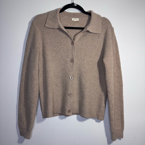 mason & belle Sweaters - Mason & Belle Beige Knit Cardigan Collared Button Front Cozy